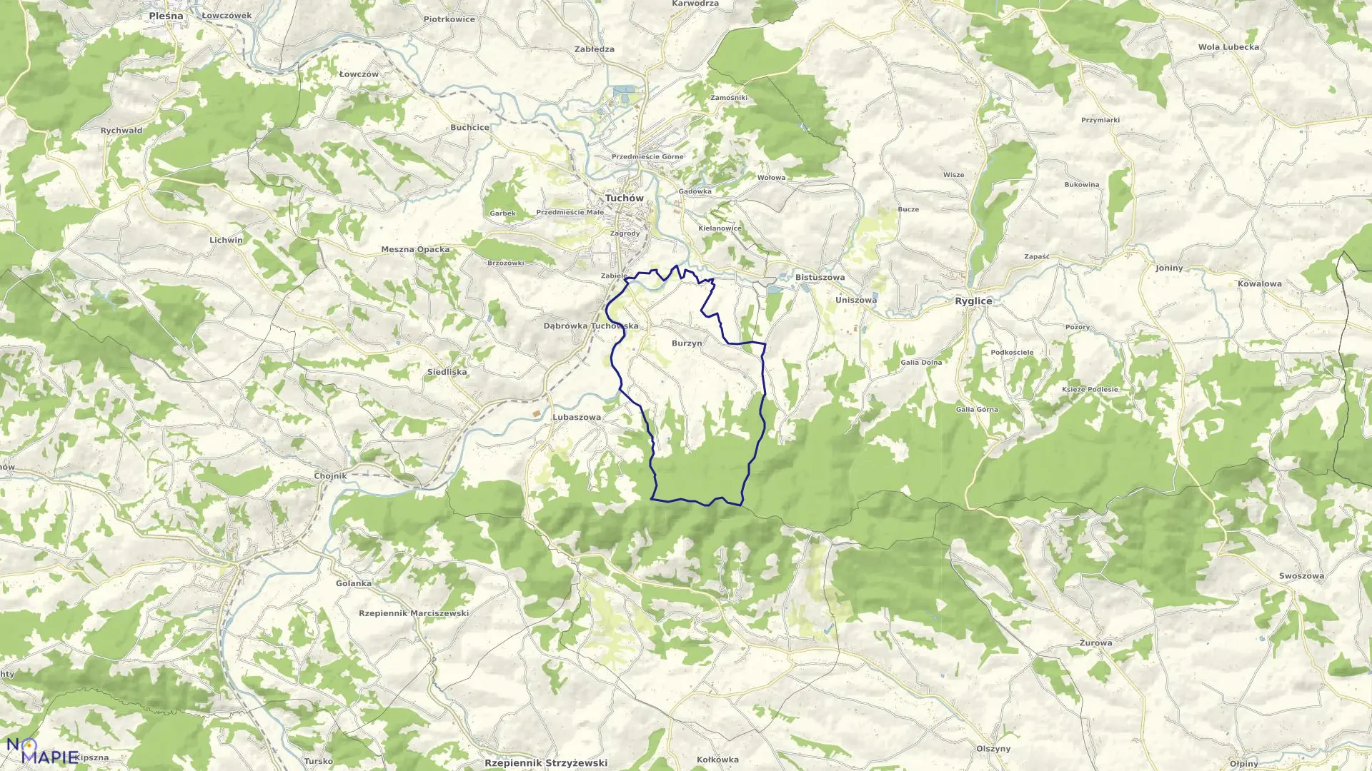 Mapa obrębu Burzyn w gminie Tuchów